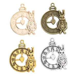 Vintage zinc alloy rabbit pocket watch charms in four metallic finishes for DIY jewelry