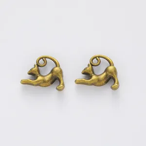 Paire de pendentifs chats en bronze vintage avec boucles de queue pour bijoux DIY