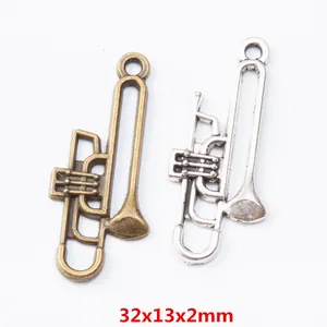 Vintage Lega di Zinco Trombone Tromba Strumento Musicale Ciondolo Charms Per DIY Creazione di Gioielli Collane Bracciali Artigianato Accessori