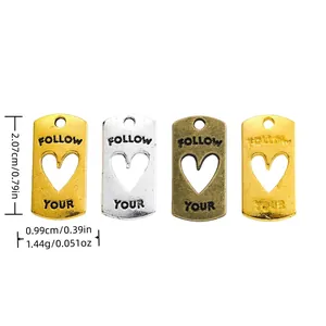 Vintage Legierung Herz Hohl Beschriftung Anhänger Follow Your Heart Für DIY Schmuckherstellung Halsketten Armbänder Zubehör