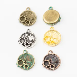 Set de 6 colgantes vintage steampunk de engranajes de reloj en metales mixtos para bisutería