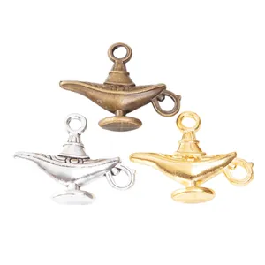Antique zinc alloy Aladdin magic lamp charms in bronze, silver, and gold for DIY jewelry
