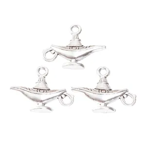Three pieces of antique silver Aladdin magic lamp charms for DIY jewelry making