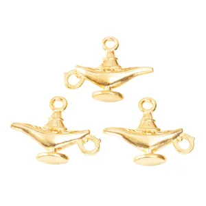 Three golden vintage Aladdin lamp charms in zinc alloy for DIY jewelry and necklaces