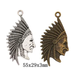 Vintage Legierung Indianer Häuptling Kopf Anhänger Charms Für DIY Halskette Armband Herstellung Ethno Boho Schmuckzubehör Antik Silber Bronze