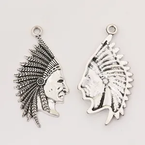 Vintage Silber Indianer Kopf Anhänger aus Zinklegierung für DIY Schmuckherstellung