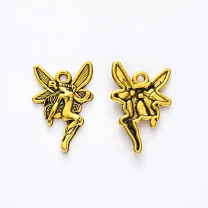 Vintage gouden engel fee legering hanger sieraden accessoire met vleugels voor en achterkant