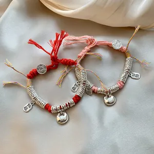 Etnische Gevlochten Touwarmband Met Fu Plaque Gelukzak Portret Hanger Nieuwe Chinese Stijl Handgemaakte Sieraden Voor Vrouwen