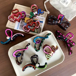 Korean Style Contrast Color Heart Bow Resin Hair Claw Clip Large Acrylic Shark Clip Polka Dot Hair Accessory For Women