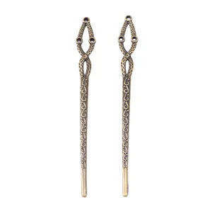 Vintage bronze zinc alloy hairpin with engraved scroll patterns on white background