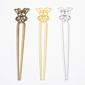 Detail view of vintage alloy U-shaped hairpins with dimensions 155x33.5x3mm in three colors