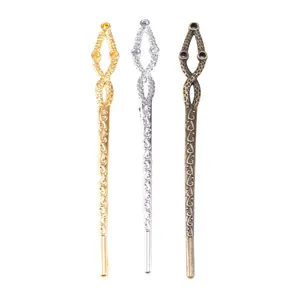 Vintage alloy hairpins in gold, silver and bronze with intricate embossed patterns