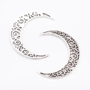 Pendenti a forma di luna cava in lega stile vintage argento antico per gioielli DIY