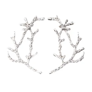 Silver vintage branch connectors for DIY jewelry making with realistic bionic textures