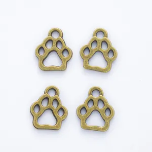 Set of four antique bronze bear paw charm pendants for DIY jewelry making accessories