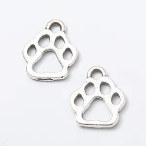 Silver hollow bear paw pendants in vintage zinc alloy for DIY jewelry crafting accessories
