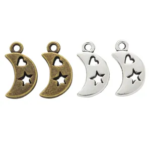 DIY moon pendants with cutout heart and star patterns in bronze and silver finishes