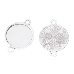 Vintage zilveren 16mm ronde zinklegering sieraden connector met textuur achterkant