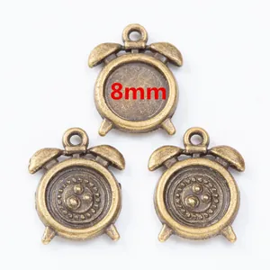 Three pieces of 8mm vintage alarm clock alloy pendants for DIY jewelry making