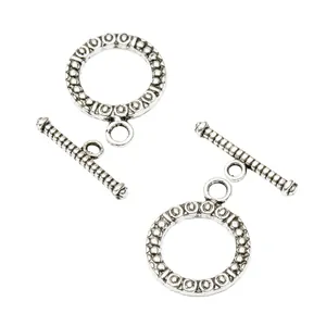 Vintage silver-tone OT toggle clasp set with textured dot patterns for DIY jewelry making