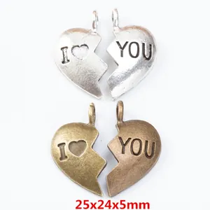 Vintage Legering Hart Puzzel Hanger Voor DIY Sieraden Maken I Love You Gegraveerd Antiek Zilver Brons Bedeltje Accessoire