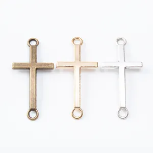Vintage zinc alloy double-loop cross charms in bronze, gold and silver for DIY jewelry
