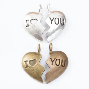 Vintage hart-puzzelhangers in zilver en brons voor DIY koppel sieraden maken