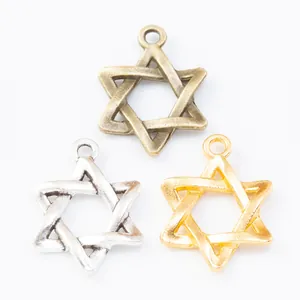 Trois couleurs de breloques étoile hexagonale pour bijoux DIY en bronze argent et doré