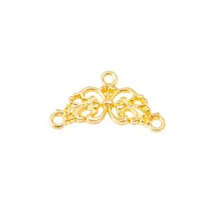 Vintage golden alloy flower connector with three hanging loops for DIY jewelry making