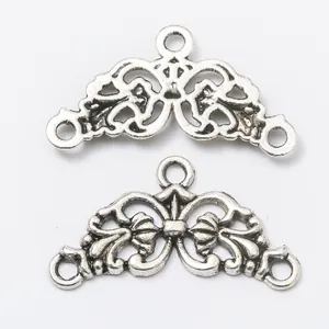 Retro silver alloy flower pendant connector with three holes for DIY jewelry making