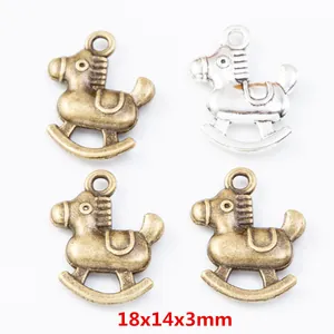 Vintage Alloy Rocking Horse Pendants For DIY Jewelry Making Antique Bronze Silver Metal Horse Charms Accessories