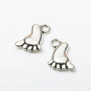 Pair of vintage silver baby feet charms for DIY jewelry making and necklace pendants