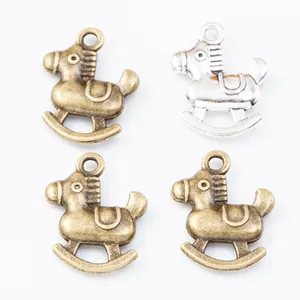 Vintage alloy rocking horse pendants for DIY jewelry making in bronze and silver finishes