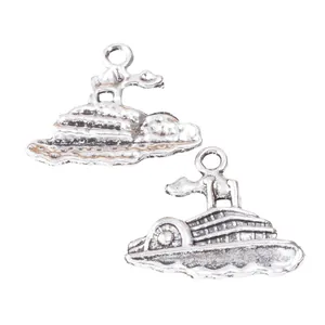 Retro zeilboot hanger van zinklegering met vintage zilveren afwerking voor DIY sieraden