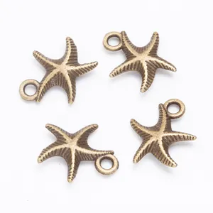 Set van vier vintage legering zeester bedeltjes in antiek brons voor DIY sieraden maken