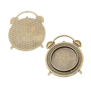 Vintage Bronze Wecker Anhänger Fassung mit 20mm Rundlünette für DIY Schmuckherstellung