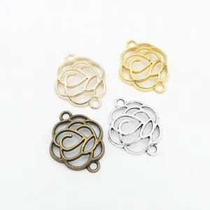 DIY rose flower charms in four metallic finishes with double loops for jewelry making