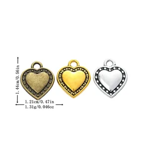 Driekleurige vintage hartvormige metalen hangers voor DIY-sieraden met maten en gewicht