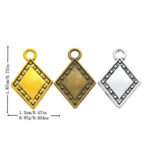 Ruitvormige zinklegering poker hangers in goud brons zilver voor doe-het-zelf sieraden