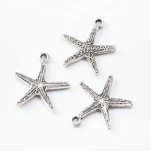 Trois breloques étoile de mer en argent vintage en alliage de zinc pour bijoux DIY