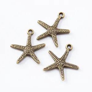 Trois breloques étoile de mer en bronze antique en alliage de zinc pour bijoux DIY