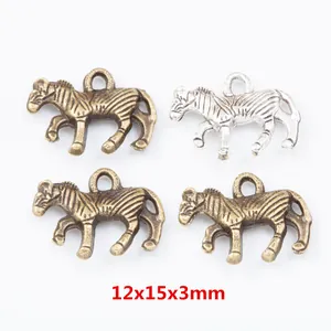 Retro Alloy Zebra Shaped Charms Pendants For DIY Jewelry Making Antique Bronze Silver Animal Metal Hanging Accessories