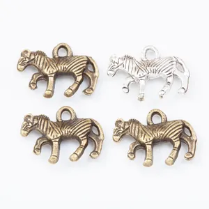 DIY zebra charm alloy pendants in antique bronze and silver finishes for jewelry making