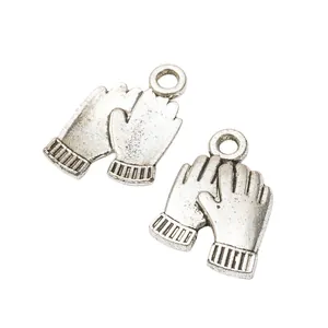 Retro silver alloy glove pendants with top hanging loops for DIY jewelry making