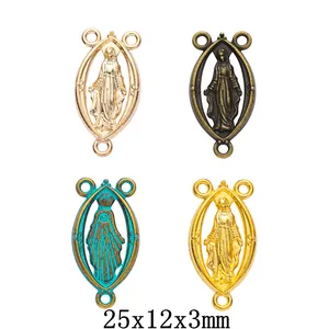 Vintage Zinklegierung Jungfrau Maria Relief Oval Verbinder Charms Religiöse Links Für DIY Rosenkranz Halskette Schmuck