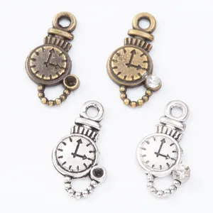 Ciondoli orologio vintage per gioielli fai da te in bronzo e argento con strass