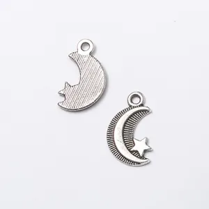 Pendentifs lune et étoile vintage en alliage de zinc pour bijoux DIY en argent antique