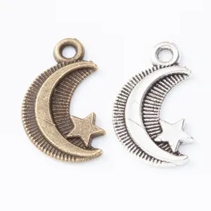 Pendentifs lune et étoile vintage en bronze et argent pour bijoux DIY