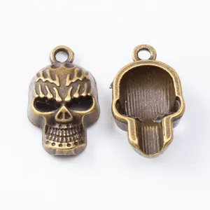 Vintage bronze skull head pendant for DIY jewelry making with retro antique finish