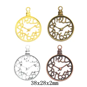 Vintage Alloy Hollow Clock Dial Pendants For DIY Jewelry Making Antique Gold Silver Bronze Red Copper Watch Charms Accessory